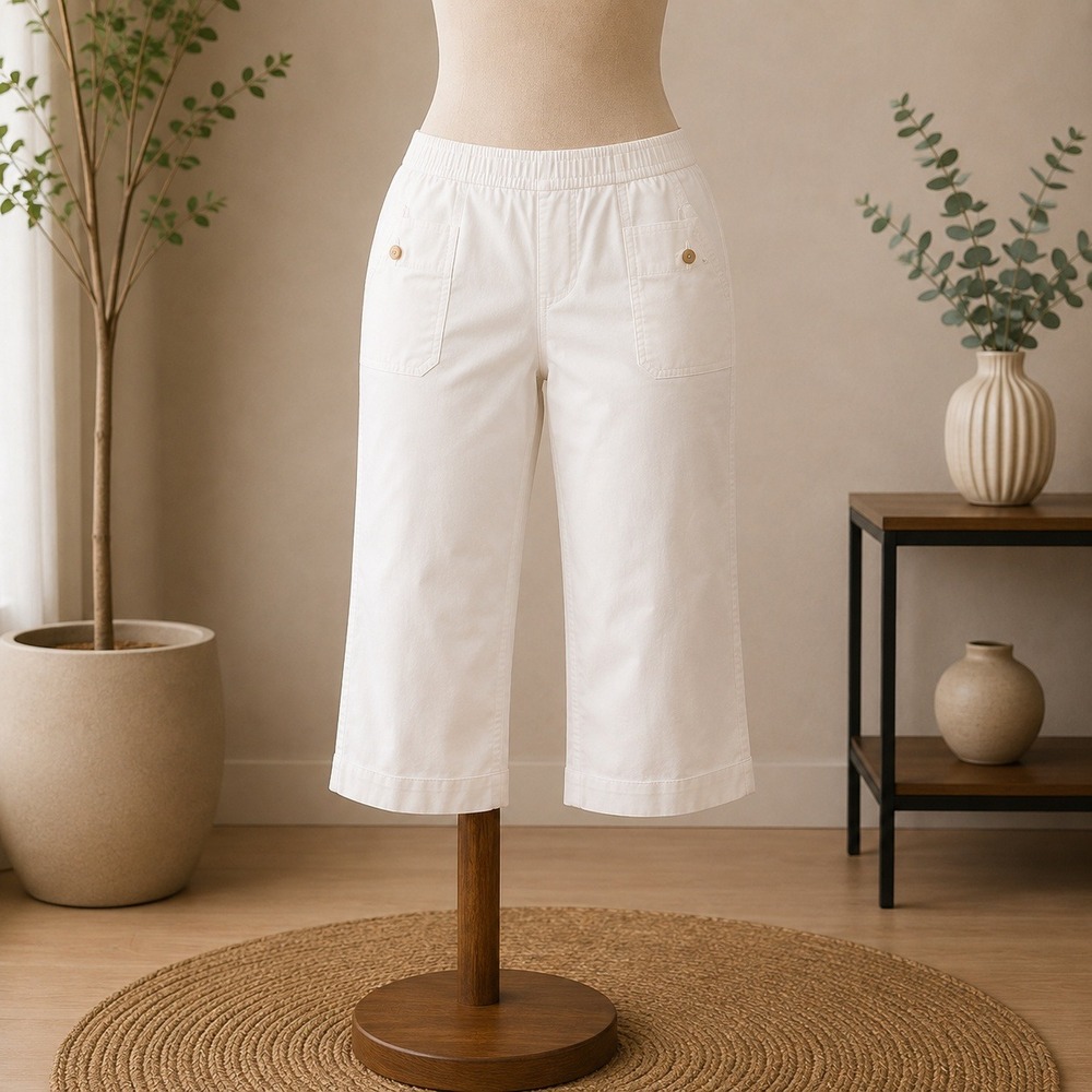 NEW AnyBody Capri Pants Womens 3XP White Elastic Waist Casual Pockets
